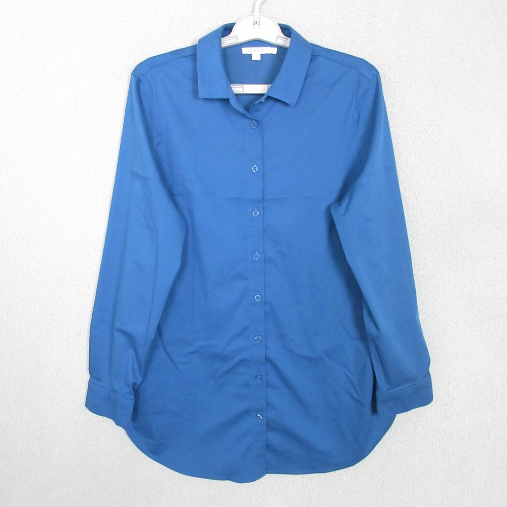 Chicos Womens Size 1.5 US 10 Blue Button Down Long Sleeve Stretch Shirt Top